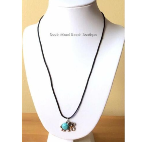 Silver Turquoise Tribal Elephant Boho Necklace - Picture 4 of 8